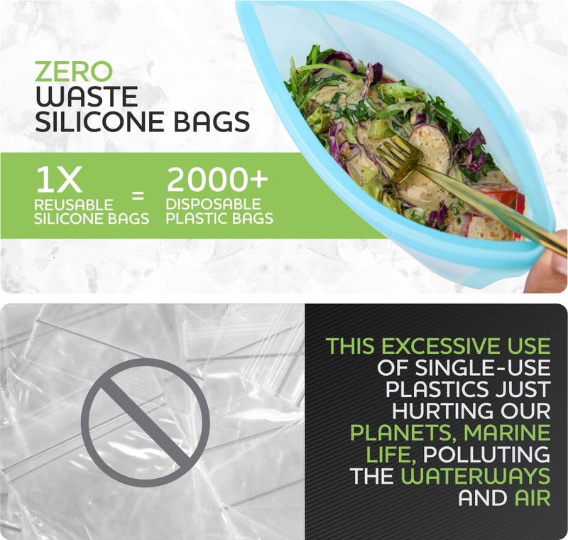 Zip Standing Reusable food container, silicone bag, 6 Pcs Zip Containers Can be used for fruit and vegetable snacks, etc. Microwave Dishwasher and Freezer Usable (blue)â€¦ - Image 4